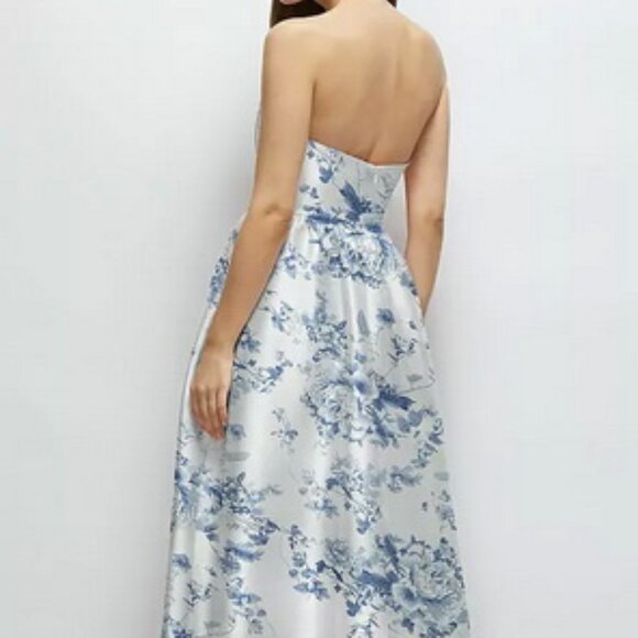 Alfred Sung Cottage Rose Floral Strapless Bustier Satin Gown 3152FP - Picture 5 of 6